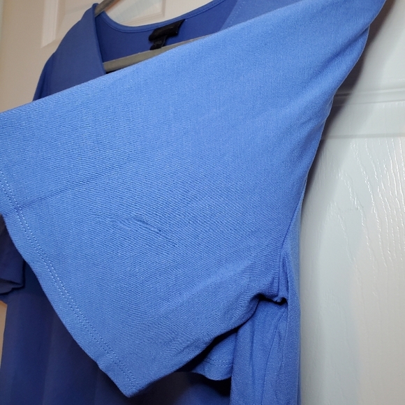 J. Jill Wearever Collection Blue Paisley A-Line Dress Flutter Sleeves Sz L - Picture 2 of 10